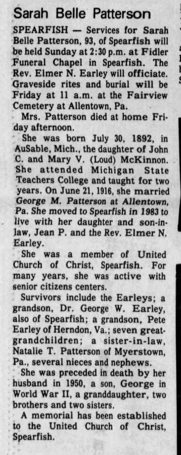 Obituary for Sarah Belle McKinnon (Patterson) (Aged 93)